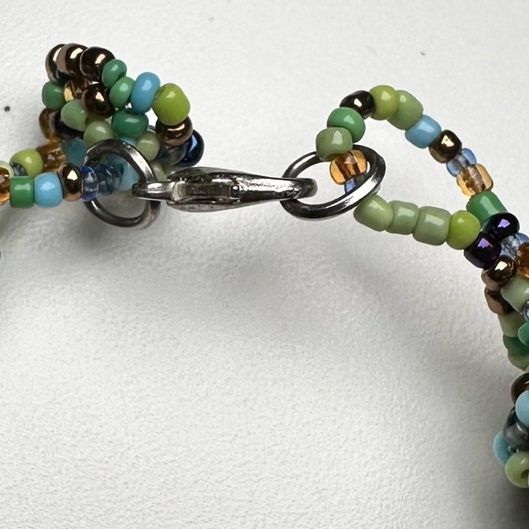 Glass seed-bead multi strand necklace in blue, green bronze lobster clasp 5309 L - Picture 12 of 16